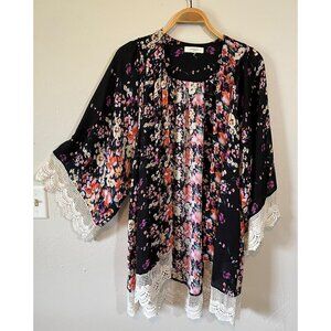 Umgee Womens XL Open Front Kimono Floral Crochet Boho